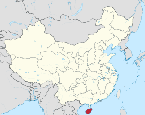 Kaart wat die ligging van Hainan Island aandui