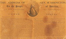 Newspaper showing Washington's Farewell Address