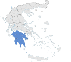 Peloponnese (สีน้ำเงิน) ในกรีซ
