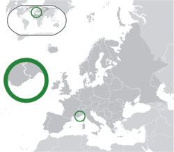 Ubicación de Mónaco (verde) en Europa (verde y gris oscuro)