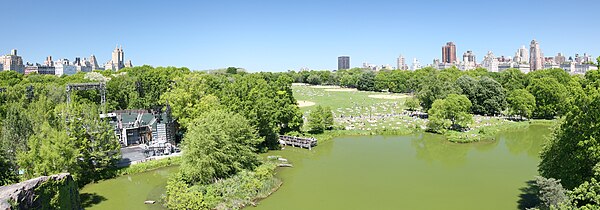 Panoramic view including Delacorte Theater, Great Lawn and Turtle Pond