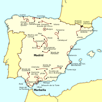 Un mapa que muestra la ubicación y el recorrido de cada etapa de la Vuelta a España 2015