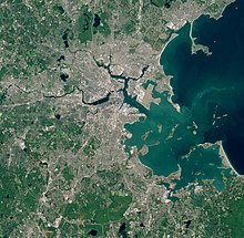 Aerial view of the Boston area from space