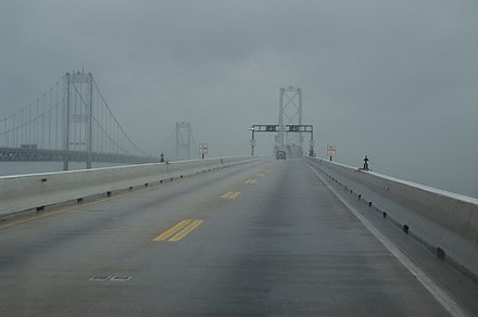 Rain falls on the Bay Bridge