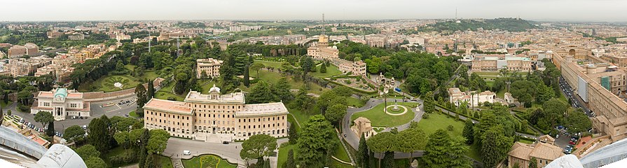 A panorama of gardens and several buildings viewed from St. Peter's Basilica