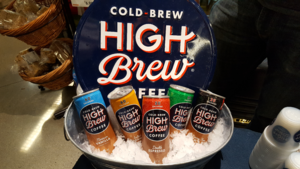A display of cold brew coffees in a Whole Foods market.