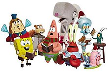Illustration of the show's character models with SpongeBob on the left