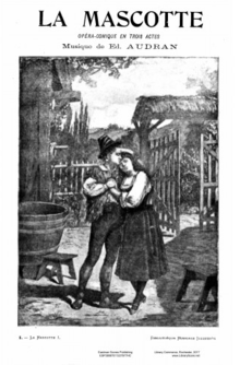 cover of musical score, with black and white engraving of young man and young woman in 16th century costume